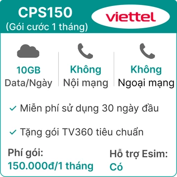 Sim 5G Viettel CPS150 10GB/Ngày (Free TV360)