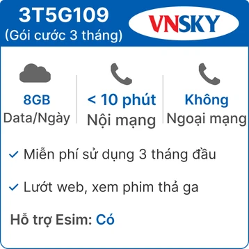Sim 5G VNSKY 3T5G109 8GB/Ngày - Free 3 tháng