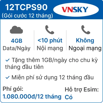 Sim 5G VNSKY 12TCPS90 4GB/ngày có nghe gọi - Free 12 tháng