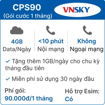 Sim 5G VNSKY CPS90 4GB/ngày có nghe gọi - Free 1 tháng