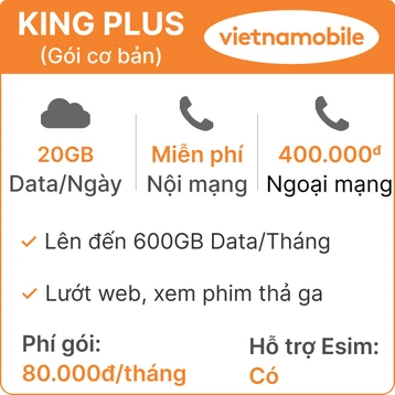 Sim Data 4G Vietnamobile King Plus 20GB/Ngày