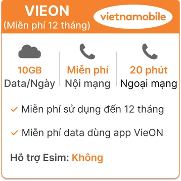 Sim Data 4G Vietnamobile VieOn 10GB/ngày 12 tháng (thành phẩm)