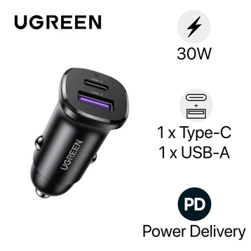 Tẩu sạc ô tô Ugreen 30W cổng USB-C + USB-A EC305