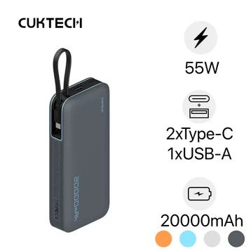 Pin dự phòng Cuktech 1C1A 20000mAh 55W tích hợp cáp Type-C (CP25) PB200N