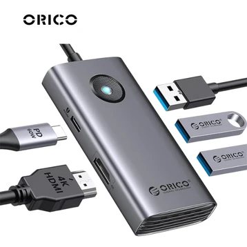 Hub chuyển đổi Type C Orico PW11-5P-GY 5 IN 1 PD 60W