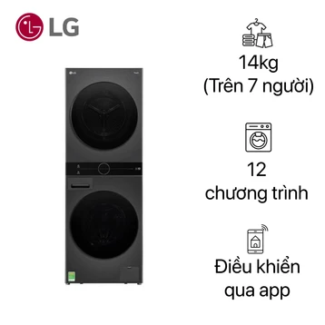 Tháp giặt sấy LG bơm nhiệt giặt 14kg - sấy 10kg 2023 (WT1410NHB)