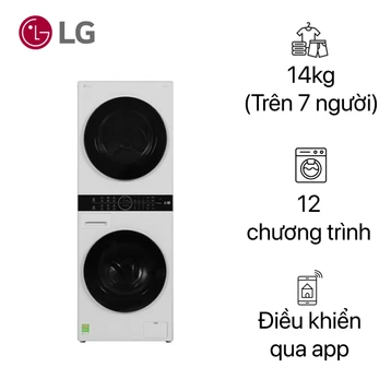Tháp giặt sấy LG bơm nhiệt giặt 14kg - sấy 10kg 2023 (WT1410NHE)