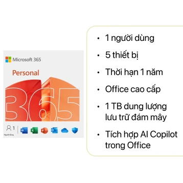 Phần mềm Microsoft Office 365 Personal + AI Copilot (Bản key điện tử)
