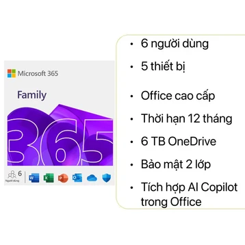 Phần mềm Microsoft Office 365 Family + AI Copilot (12 tháng X 6 User)