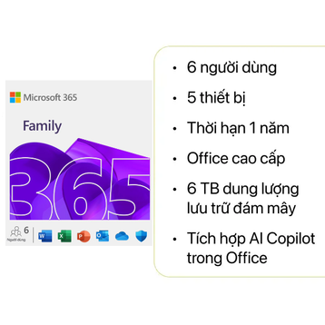 Phần mềm Microsoft Office 365 Family + AI Copilot (12 tháng X 6 User) (Bản key điện tử)