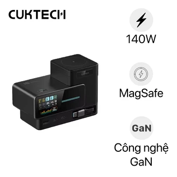 Trạm sạc Cuktech 15 6 in 1 màn hình Ultra GaN 140W TA1406U