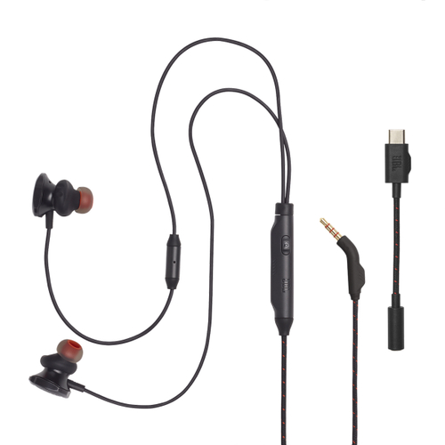 Tai nghe gaming JBL Quantum 50C - Tai nghe có dây nhét tai, màu Đen/Trắng, trọng lượng 21.5g