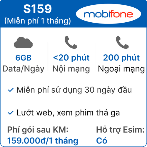Sim 4G Mobifone S159 6Gb/Ngày Có Nghe Gọi - 1 Tháng (Thành Phẩm)