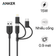 Cáp Anker PowerLine II 3 in 1 (0.9m) - A8436 (Lightning + Micro USB + Type C) Cũ
