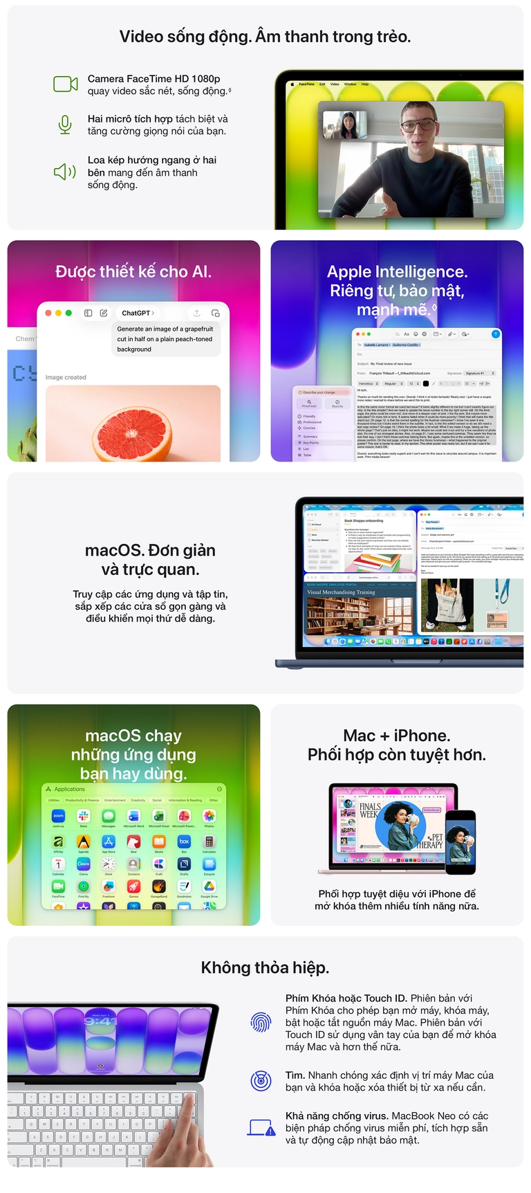 Macbook Neo 256GB hình ảnh, âm thanh sống động Mobile