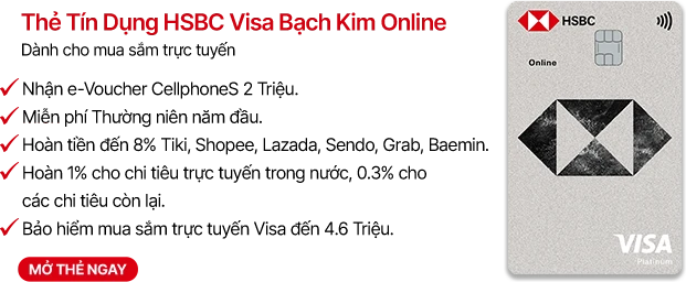 Thẻ tín dụng HSBC Visa Bạch Kim Online Mobile