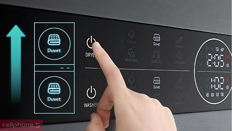 Khả năng đồng bộ giặt và sấy, hỗ trợ kết nối, điều khiển qua app của tháp giặt sấy LG bơm nhiệt giặt 14kg - sấy 10kg WT1410NHE