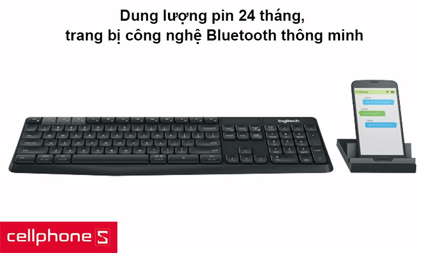 Combo bàn phím Bluetooth + Đế để điện thoại và Tablet Logitech K375S