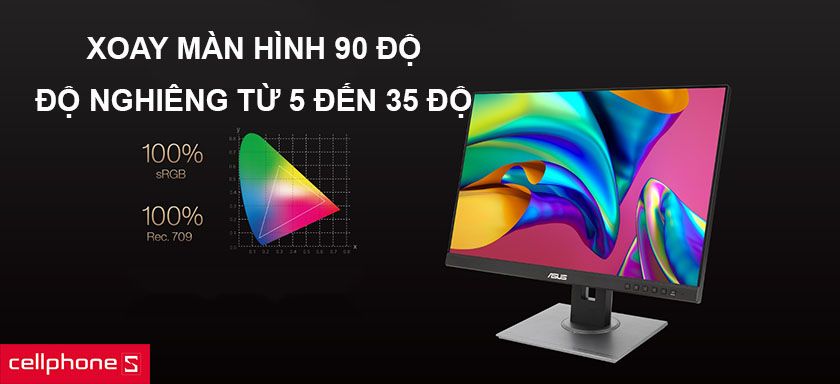 Xoay màn hình 90 độ cùng độ nghiêng từ 5 đến 35 độ và tùy chỉnh độ cao