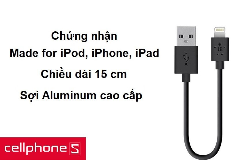 Cáp Lightning Belkin 15cm chính hãng, giá rẻ, trả góp 0%