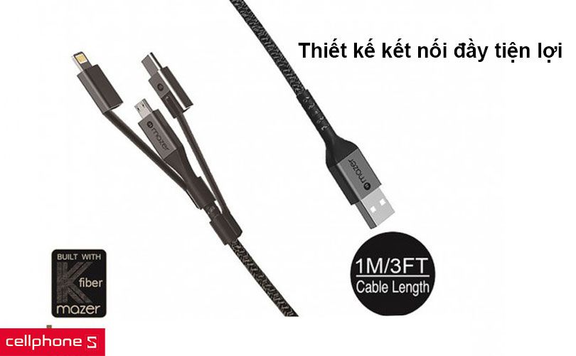 Cáp Mazer Power Link II 3 in 1 dài 1M _ Sạc nhanh tiện lợi