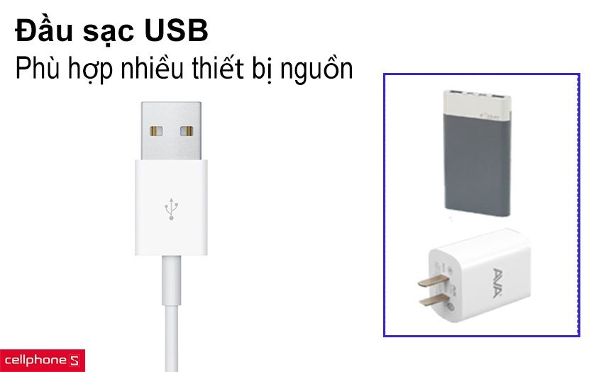 Đầu sạc USB - A phù hợp với nhiều thiết bị nguồn