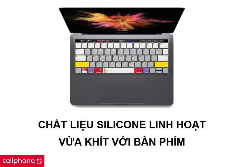 Chất liệu từ Silicone bền bỉ cùng với thiết kế phím bấm vừa khít bàn phím Macbook