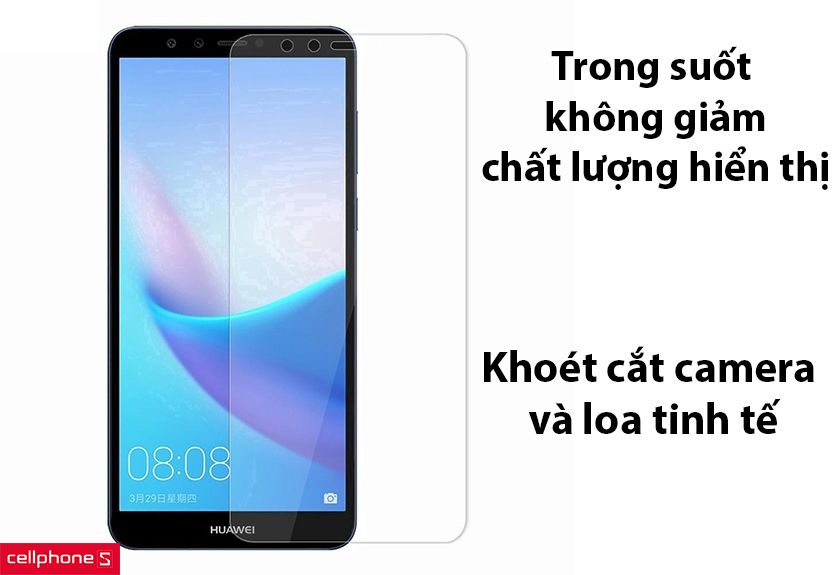 Miếng dán có độ trong suốt không giảm chất lượng hiển thị, khoét camera và loa tinh tế