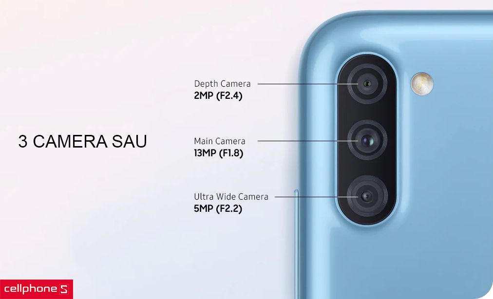 Cụm ba camera sau, camera selfie 8MP giúp lưu giữ mọi khoảnh khắc