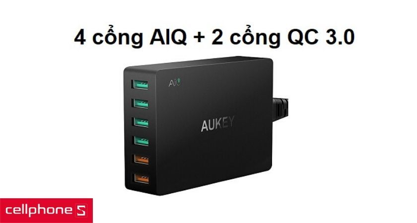 Thiết kế tiện lợi nhờ 6 cổng USB với 4 cổng AIQ và 2 cổng Quick Charge Qualcom 3.0