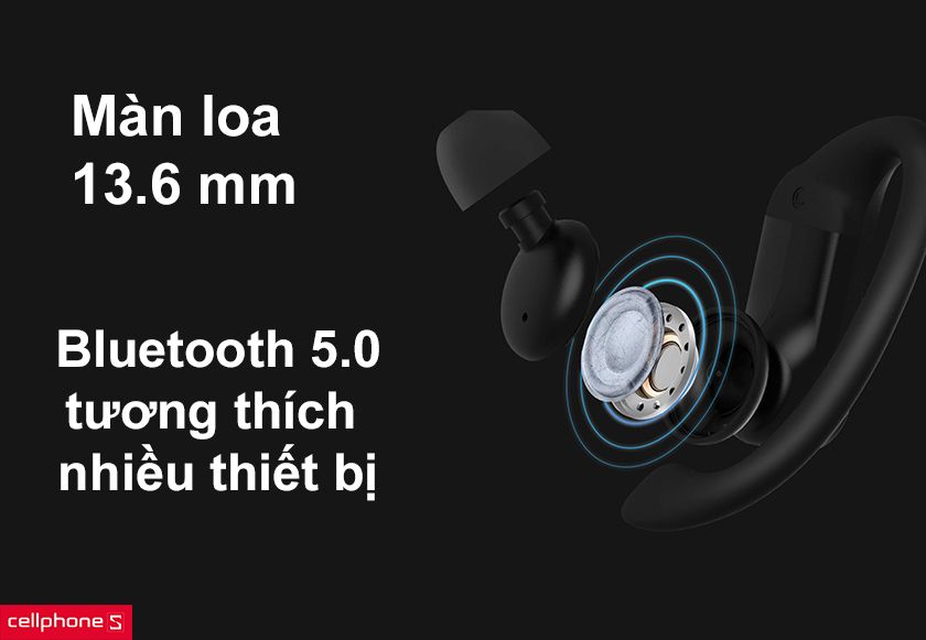 Âm thanh chất lượng phát qua màn loa 13.6 mm, kết nối Bluetooth 5.0 tương thích nhiều thiết bị