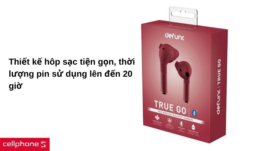 Thiết kế hôp sạc tiện gọn, thời lượng pin sử dụng lên đến 20 giờ