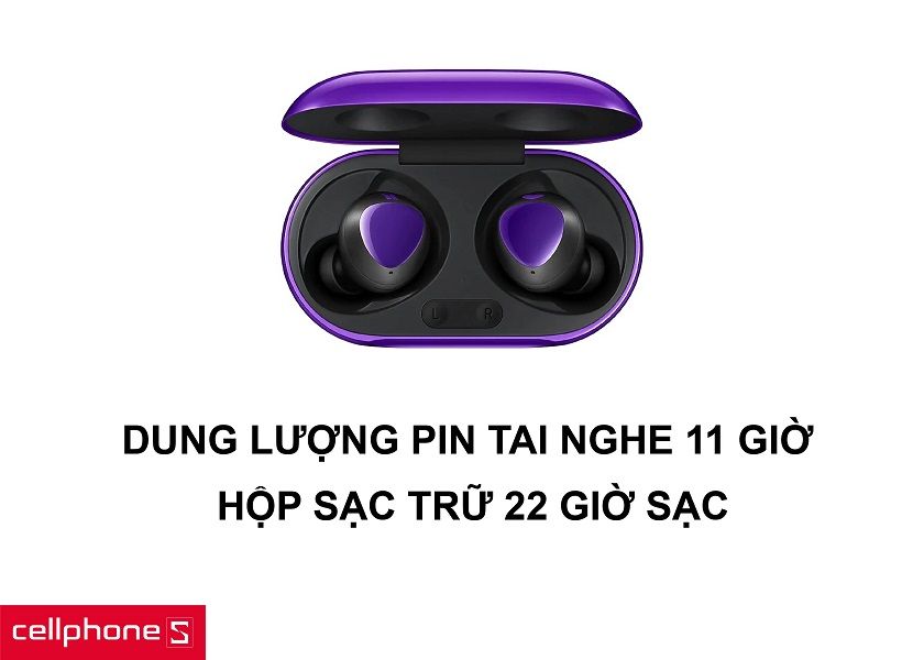 Dung lượng pin lên đến 11 giờ khi chỉ với tai nghe và lên đến 22 giờ với hộp sạc kèm theo