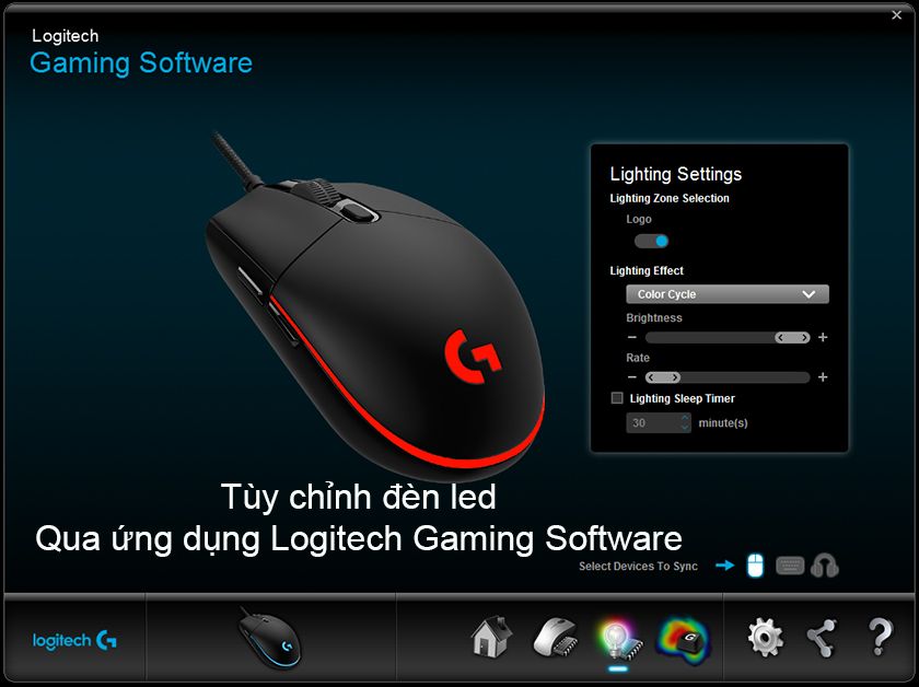 Dễ dàng tùy chỉnh màu đèn Led, độ nhạy chuột,.. qua Logitech Gaming Software và cảm giác bấm tốt