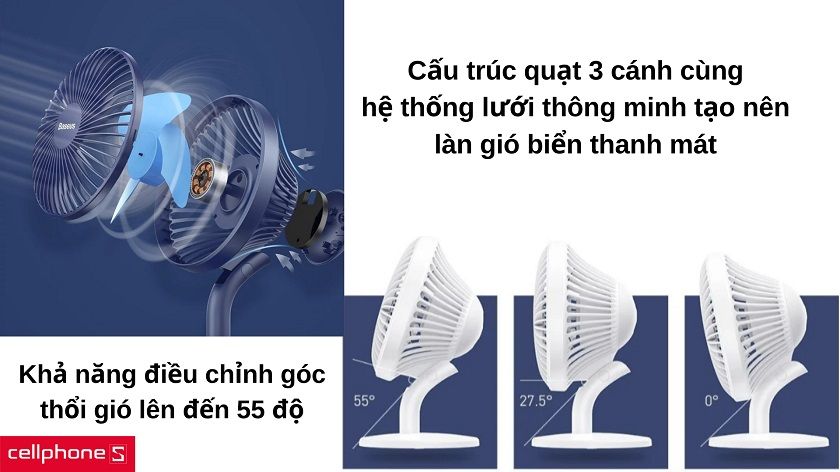 Kết cấu quạt 3 cánh khuếch tán gió cùng bộ khung lưới thông minh mang lại luồng gió trong lành & thanh mát