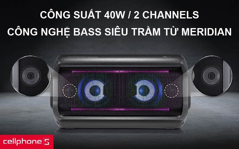 Loa công suất 40W/2 channels và công nghệ âm thanh bass mạnh mẽ của Meridian