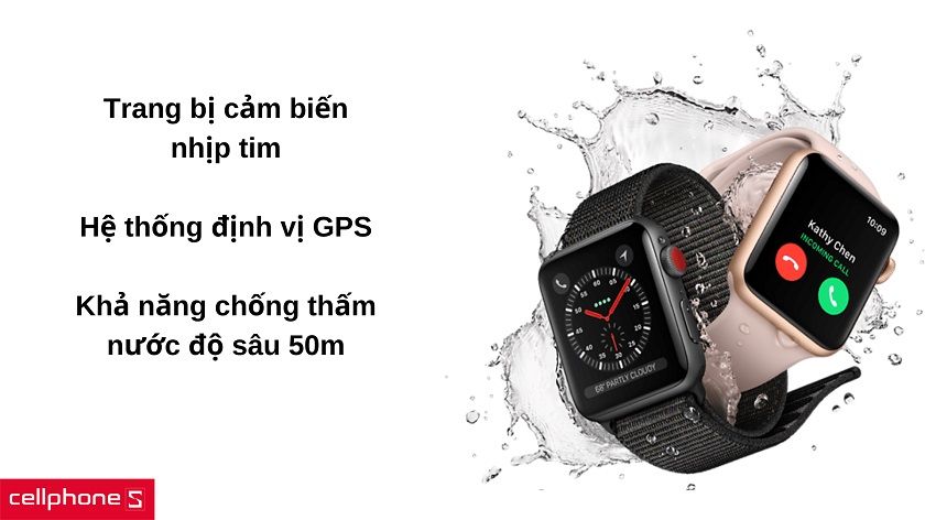 Hỗ trợ định vị GPS, chống thấm nước và cảm biến đo nhịp tim hiện đại