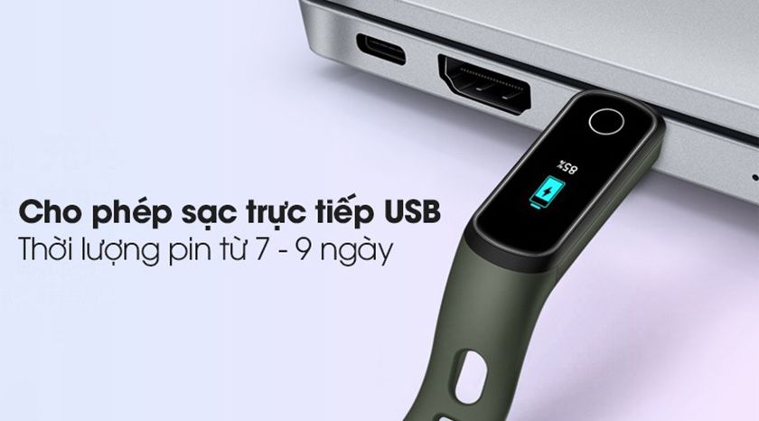 Thời lượng sử dụng 7 đến 9 ngày cùng cổng sạc USB tiện lợi