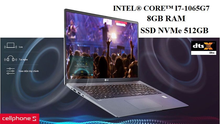 Vi xử lí Intel® Core™ i7-1065G7 mạnh mẽ cùng 8GB RAM, 512GB SSD NVMe