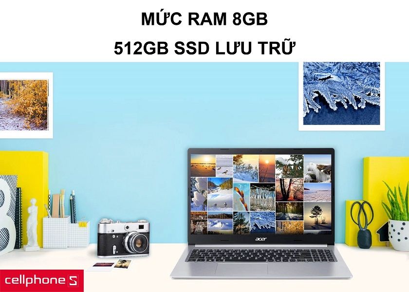 RAM 8GB đa nhiệm tối ưu cùng khả năng lưu trữ nhanh chóng 512GB SSD