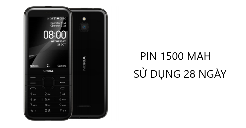 Pin 1500 mAh, thời gian chờ lên tới 28 ngày