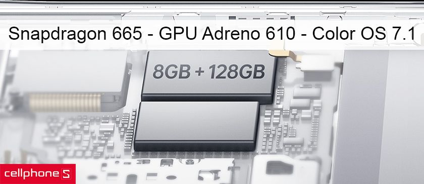Hiệu năng ấn tượng với chip Snapdragon 665, 8GB RAM và 128GB bộ nhớ trong