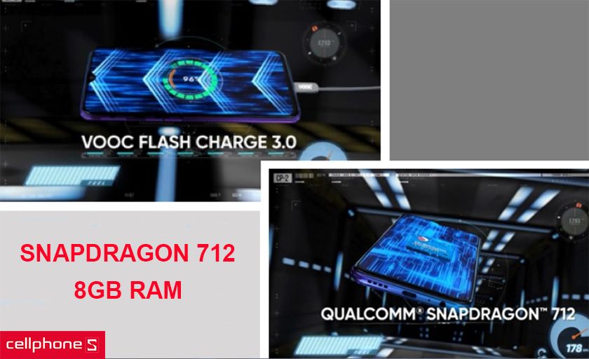 Cấu hình mạnh mẽ: Chip Snapdragon 712, RAM 6GB, bộ nhớ trong 128GB, giao diện ColorOS6