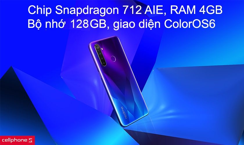 Chip Snapdragon 712 AIE, RAM 4GB, bộ nhớ trong 64GB, giao diện ColorOS6