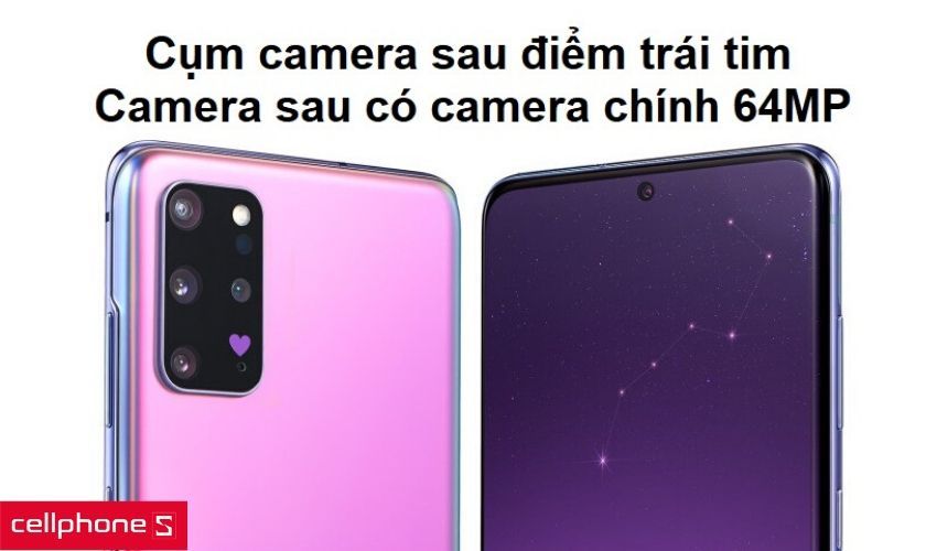 Cụm camera sau có điểm hình trái tim với camera chính 64MP và camera selfie 10MP