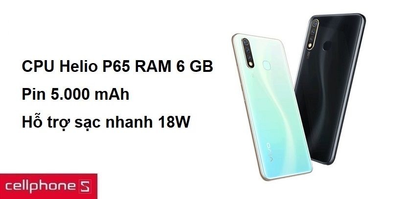 Hiệu năng mạnh mẽ với CPU Helio P65 RAM 6 GB, pin 5.000 mAh hỗ trợ sạc nhanh 18W