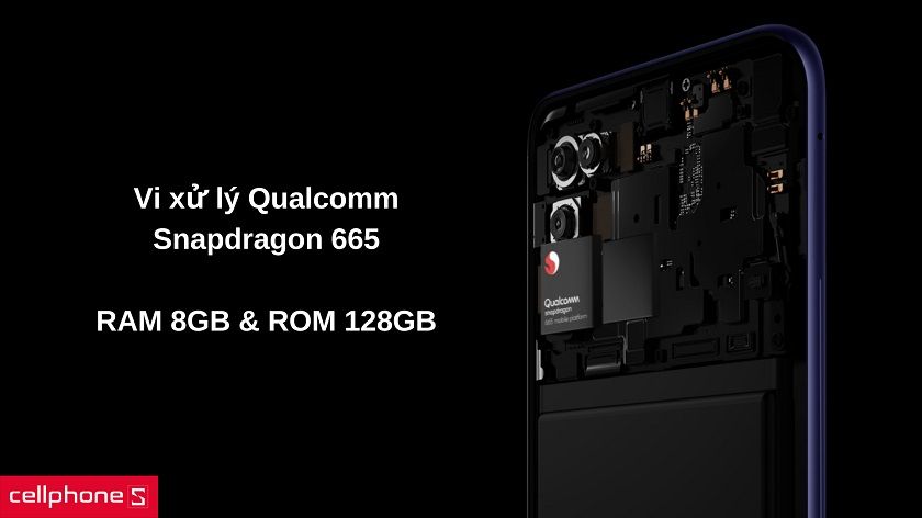 Vi xử lý Snapdragon 665, RAM 8 GB đáp ứng nhu cầu giải trí