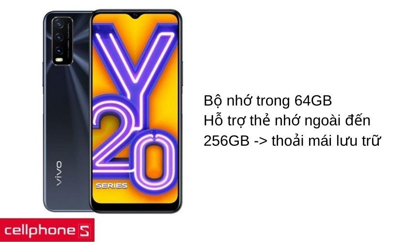 Bộ nhớ trong 64GB hỗ trợ thẻ nhớ đến 256GB