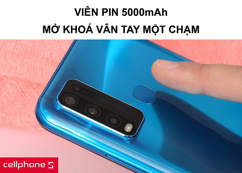 Viên pin 5000mAh cho thời gian dùng siêu bền bỉ cùng mở khoá bằng vân tay một chạm