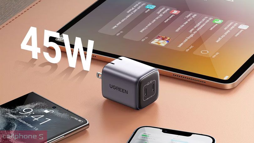 Củ sạc nhanh Ugreen GaN Nexode 2 cổng USB-C ( US ) 45W CD294 90572 | Giá rẻ
